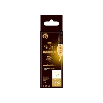 GE 3W 25W Equivalent LED Decorative Light Bulb Amber Glass Warm Candle Light: Dimmable, E26 Base, 2000K, 13.7-Year Life