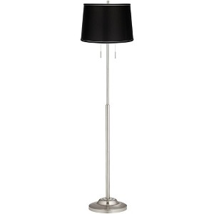 360 Lighting Abba Modern Floor Lamp Standing 66" Tall Brushed Nickel Silver Black Satin Tapered Drum Shade for Living Room Bedroom Office House Home - 1 of 4
