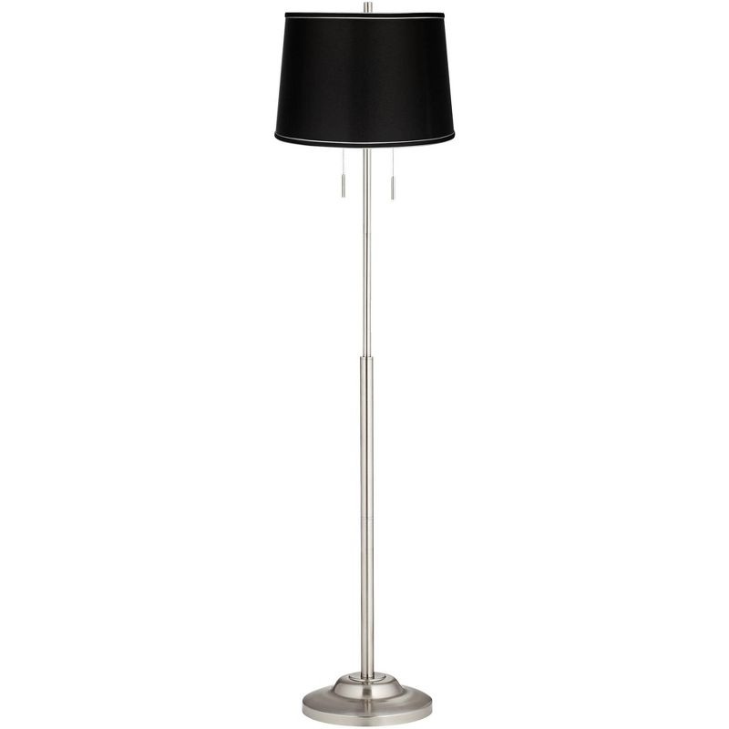 360 Lighting Abba Modern Floor Lamp Standing 66" Tall Brushed Nickel Silver Black Satin Tapered Drum Shade for Living Room Bedroom Office House Home, 1 of 5