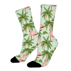 Flamingo Palm Trees Women Printed Crew Socks Funny Funky Socks Soft Polyester Novelty Gifts for Artists Men - 1 of 1