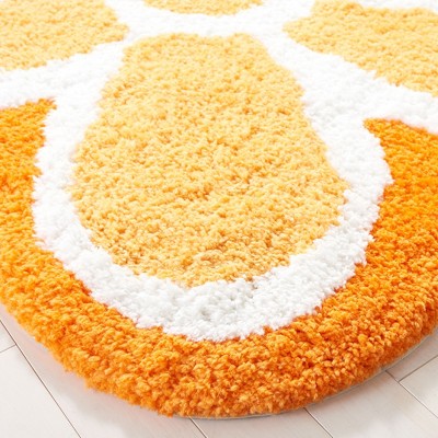 Ivory and Orange Floral Tufted Round Wool Rug