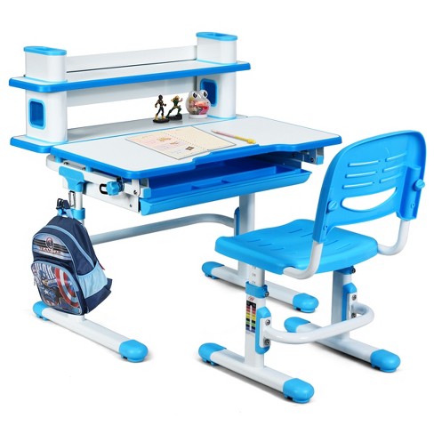 Costway Height Adjustable Kids Desk Chair Set Study Drawing w/Lamp &  Bookstand Blue