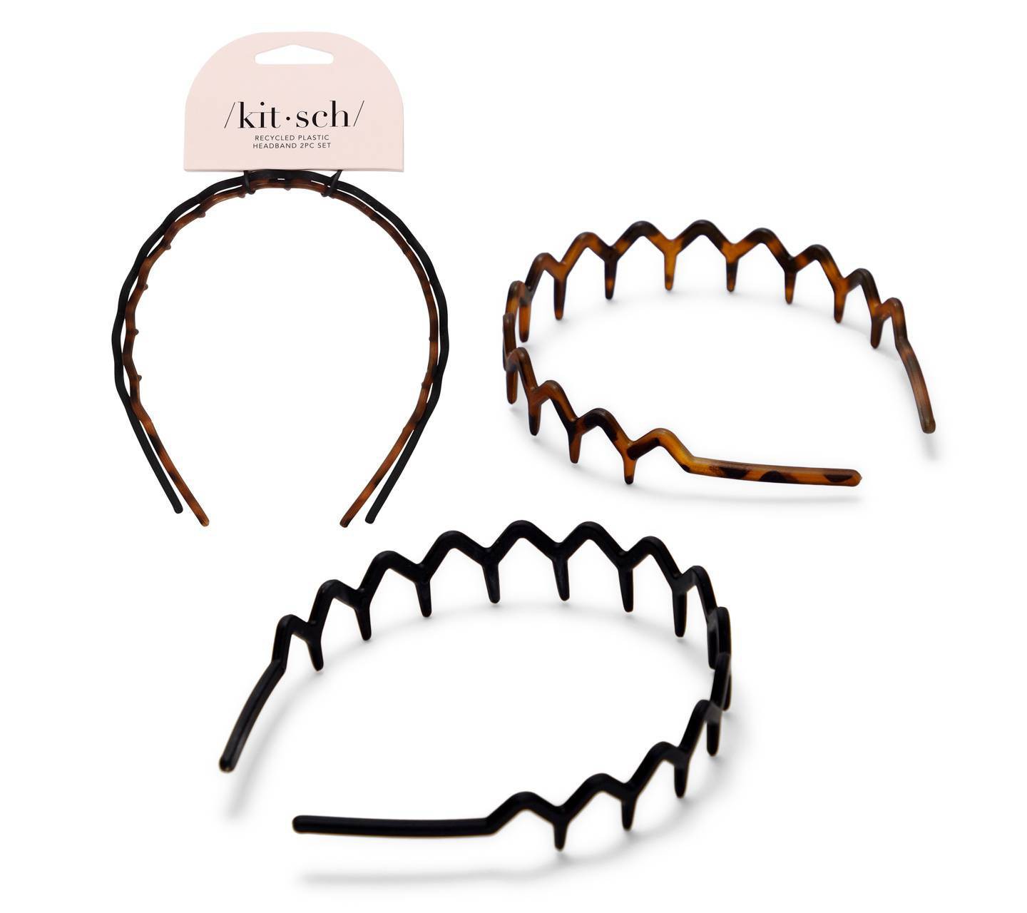 Аксессуары для волос Kitsch Rabs Zig Zag Recycled Headband - Black/Tortoise - 2pk, цвет: Чёрный — фото 1