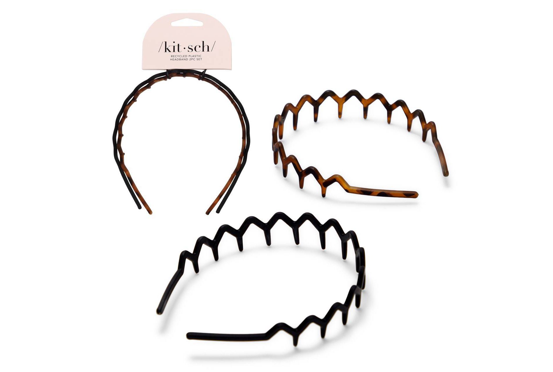 Kitsch Rabs Zig Zag Recycled Headband - Black/Tortoise - 2pk