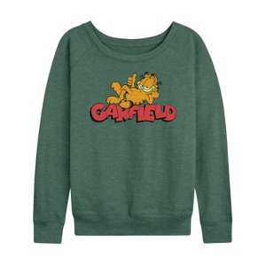 Women's - Garfield - Laying Lightweight French Terry Wide Neck Long Sleeve Shirt - 1 of 4