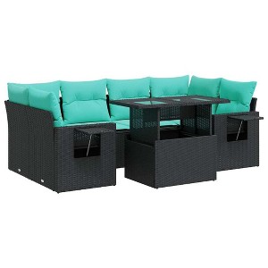 vidaXL 7 Piece Patio Sofa Set with Cushions Brown Poly Rattan Acacia - 1 of 4