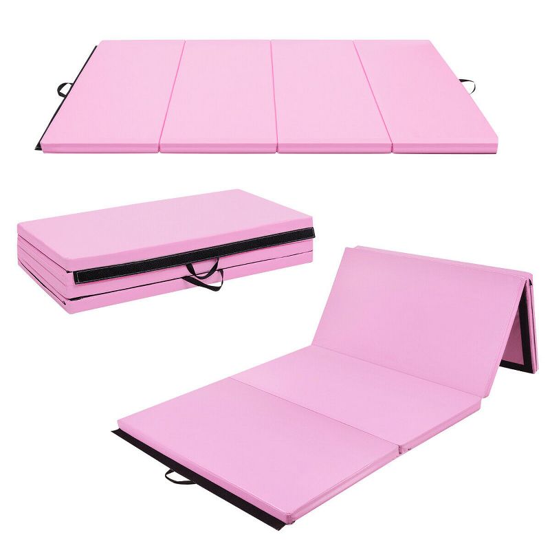4' x 8' x 2'' Folding Gymnastics Mat Four Panels Gym PU Leather EPE Foam Blue/Pink, 1 of 11