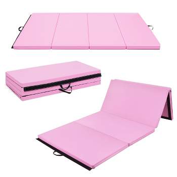 4' x 8' x 2'' Folding Gymnastics Mat Four Panels Gym PU Leather EPE Foam Blue/Pink