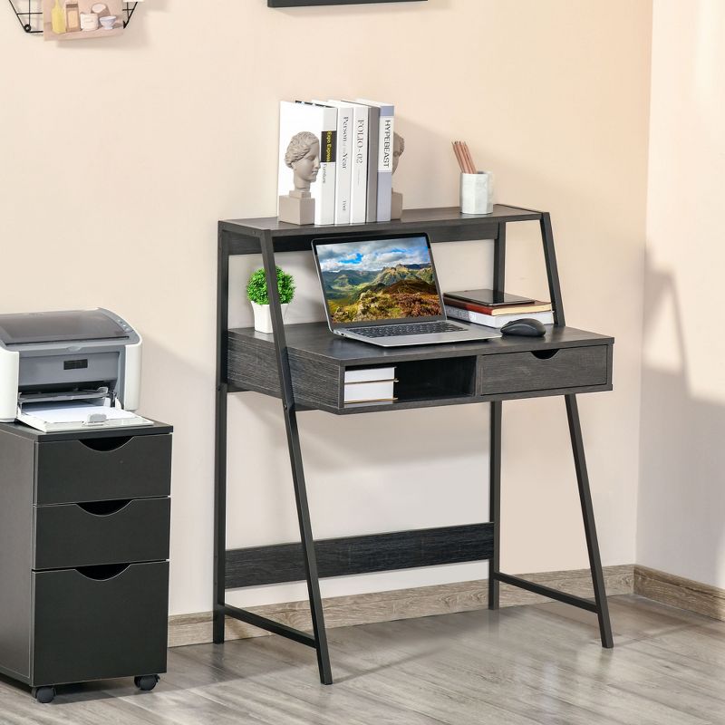 HOMCOM Home Office desk, Computer Desk for Small Spaces, Writing Table with Drawer and Storage Shelves, 3 of 7