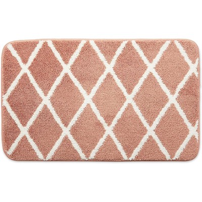 Juvale Non Slip Bath Mat for Bathroom, Pink Diamond Microfiber Rug (30.7 x 18.9 in)