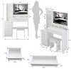 Small White Vanity Table with Cushioned Stool, Tri-Color LED Mirror & Sliding Drawer for Compact Bedroom Corners-Cuddlewood - 4 of 4