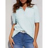 BLUEMING Elegant Women's V Neck Lapel Short Sleeve Cable Knit Sweater Top Breathable Pullover Casual V Neck Tee - 3 of 4