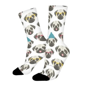 Pugs On White Women Printed Crew Socks Funny Funky Socks Soft Polyester Novelty Gifts for Artists Men - 1 of 1