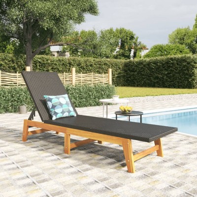 vidaXL Sun Lounger Black and Brown PE rattan Extra Long