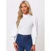 Allegra K Women's Mock Neck Puff Sleeve Long Sleeves T Shirts Tops Bodysuits - 2 of 4