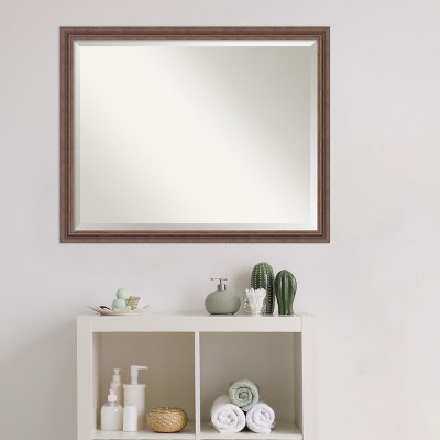 Distressed Rustic Brown Wood Rectangular Bathroom Vanity Mirror