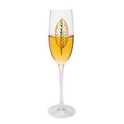 Slickblue Handcrafted Champagne Flutes with Gold Leaf Design Set of 6 – 8 oz