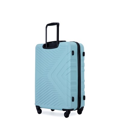 Convenient travel trio: ABS spinner suitcases with built-in TSA locks and extra hooks for accessories (20/24/28-inch sizes).