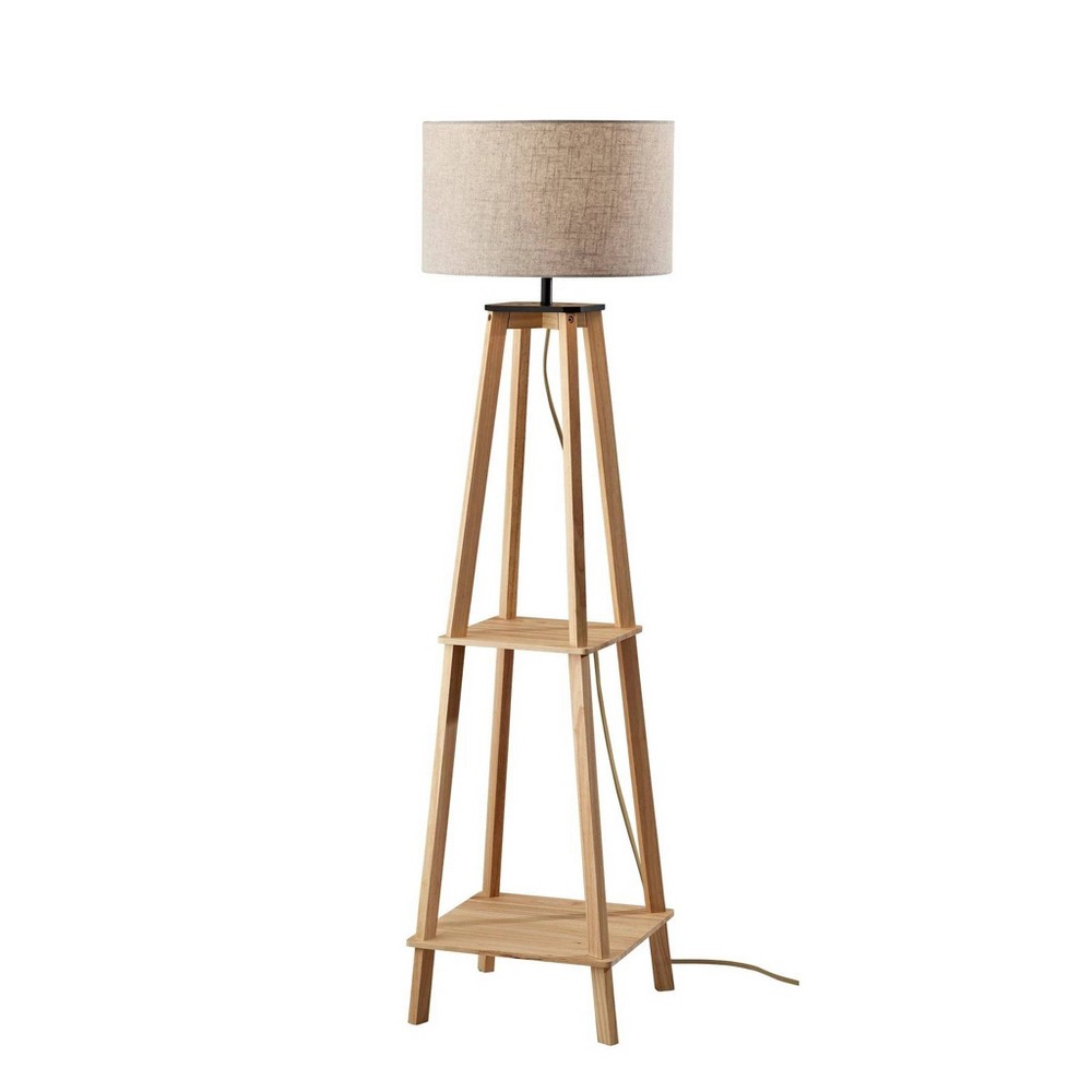 Photos - Floodlight / Street Light Adesso Kirby Shelf Floor Lamp Natural: Rubberwood Frame, Beige Linen Shade 