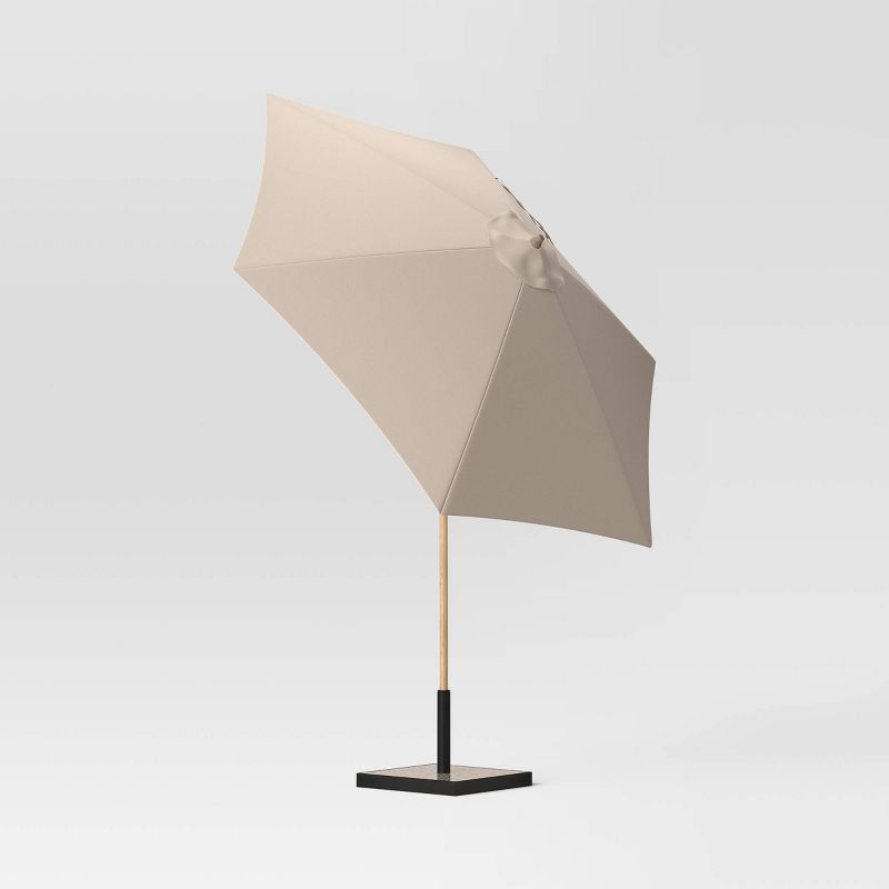  9' Round Outdoor Patio Market Umbrella with Light Wood Pole - Threshold™, 5 of 9