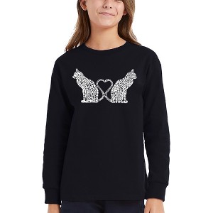 LA Pop Art Cat Tail Hearts - Girl's Word Art Long Sleeve T-Shirt - 1 of 4