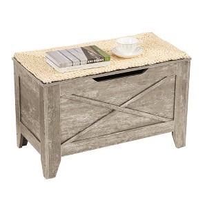 VECELO 18/30/43" Storage Ottoman Wooden Bench with Wicker-Knot Cushions Toy Box Organizer with Safety Hinges Charcoal Gray/White - 1 of 4