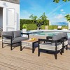 4-Piece Patio Set Outdoor Sofa Set with 1 Table, 1 Loveseat and 2 Single Chairs, Beige/Gray/Dark Blue-ModernLuxe - 2 of 4
