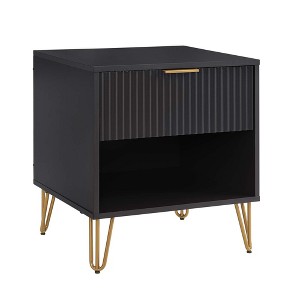 Sapphtopaz Modern Nightstand with Vertical Textured Drawer & Open Shelf End Table with Splayed Metal Legs Bedside Table for Bedroom,Living Room - 1 of 4