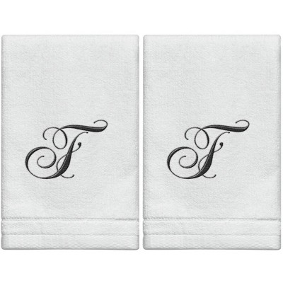 Creative Scents Set of 2 White Fingertip Monogrammed Towels, Black Embroidered