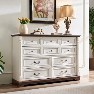 Dresser Chest with Wooden Base & Riser Trim, Wooden Rustic Rustic Chest of Drawers, Accents Cabinet Storage Dresser for -- Frevyn - 1 of 4