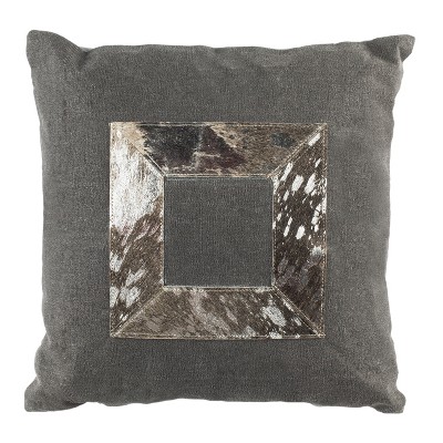 Grayer Metallic Cowhide Pillow - Grey/Silver - 20" X 20"  - Safavieh