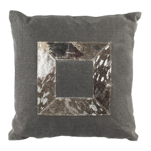 Noori Rug Dakota Grey Throw Pillow, Large, Cowhide Silver Foil 2 Pounds