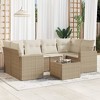 vidaXL Patio Sofa Set with Cushions Outdoor Furniture 7 Piece Poly Rattan - Beige and Cream - 2 of 4