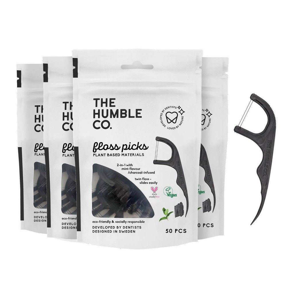 Photos - Toothpaste / Mouthwash The Humble Co. Plant-Based Dental Floss Picks - Charcoal - 50ct/4pk