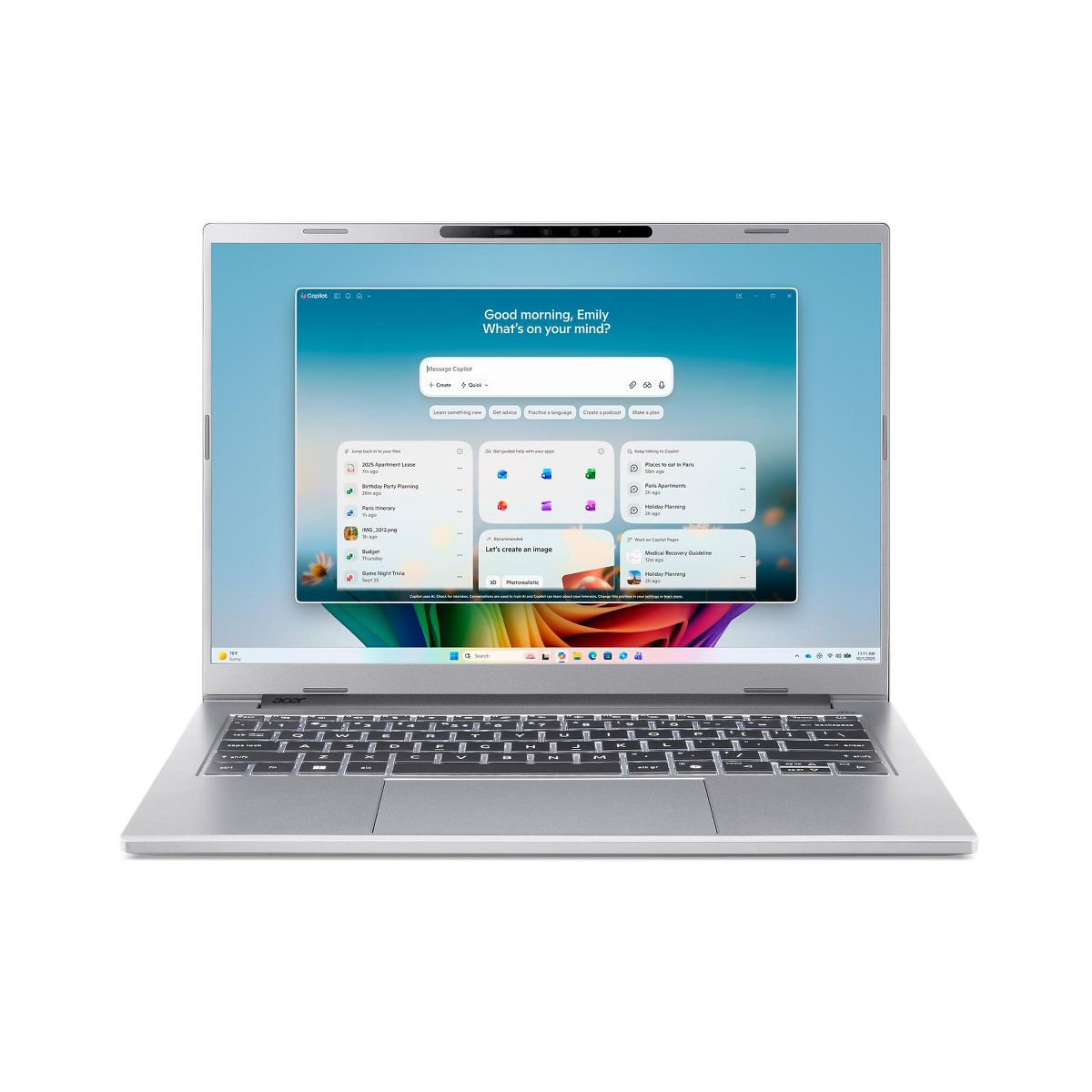 Acer Aspire 14 AI Copilot+ PC 14" WUXGA 120Hz Touch Ryzen AI 5 430 16GB 512GB SSD Win11 Home - Silver