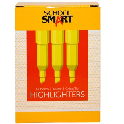 School Smart Pen Style Highlighters, Chisel Tip, Yellow, Pack of 48