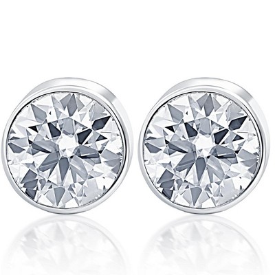 Pompeii3 .33Ct Round Brilliant Cut Natural Quality VS2-SI1 Diamond Stud Earrings in 14K Gold Round Bezel Setting