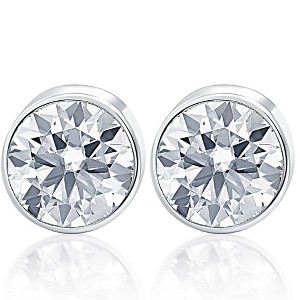 Pompeii3 .50Ct Round Brilliant Cut Natural Quality VS2-SI1 Diamond Stud Earrings in 14K Gold Round Bezel Setting - 1 of 3