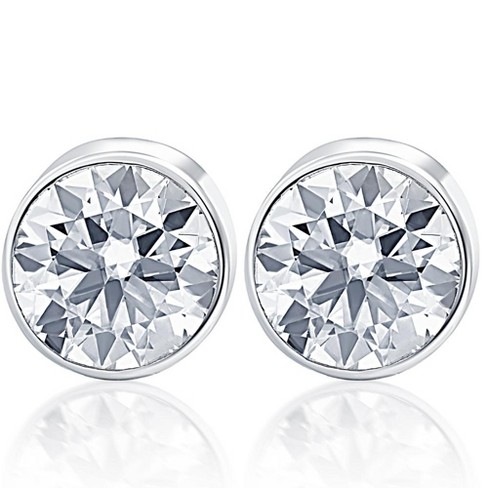 Pompeii3 .25Ct Round Brilliant Cut Natural Diamond Stud Earrings in 14K Gold Round Bezel Setting - image 1 of 3