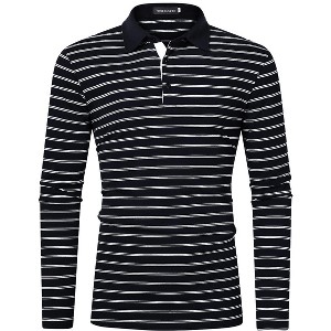 Men's Casual Golf Polo Shirts Athletic T Shirt Long Sleeve Wicking Quick Dry Slim Fit Cotton Sports Shirts - 1 of 4