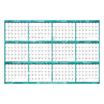 SwiftGlimpse 2024 Yearly Erasable Wall Calendar & Planner 36"x24" Turquoise Green