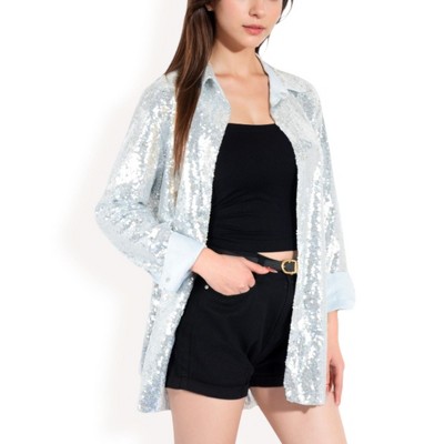 Anna-Kaci Women's Sequin Button-Down Shirt Dress with Long Sleeves