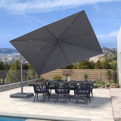 PURPLE LEAF 11' X 8' Cantilever Patio Umbrella Outdoor Offset Umbrell and 360-degree Rotation With Base, Dark Grey