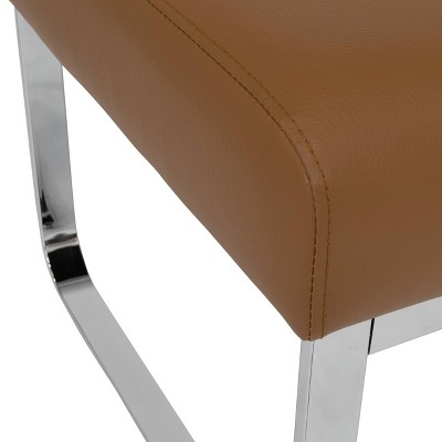 Allure 22" Caramel Brown Blended Leather Ottoman with Chrome Legs