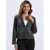 INSPIRE CHIC Women's Lapel Collar Long Sleeve One Button Work Denim Blazer - 2 of 4