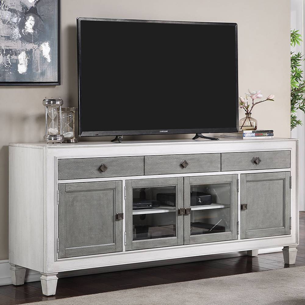 Photos - Display Cabinet / Bookcase 76" Katia Tv Stand and Console Rustic Gray and White Finish - Acme Furnitu