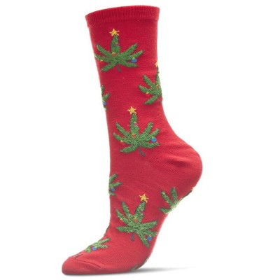 Memoi Women's Pot Leaf Christmas Trees Holiday Crew Socks