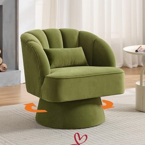 Swivel Barrel Accent Chair, 360° Teddy Fabric Upholstered Armchair with Striped Backrest & Plush Padding, Comfy Round Lounge Chair - 1 of 4