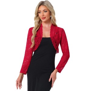 INSPIRE CHIC Women's Elegant Sheer Floral Lace Crop Bolero Shrug - 1 of 4