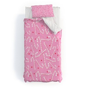 Deny Designs Twin/ Twin Extra Long RosebudStudio Pink Candycanes Duvet Cover and Pillow Sham Pink - 1 of 4